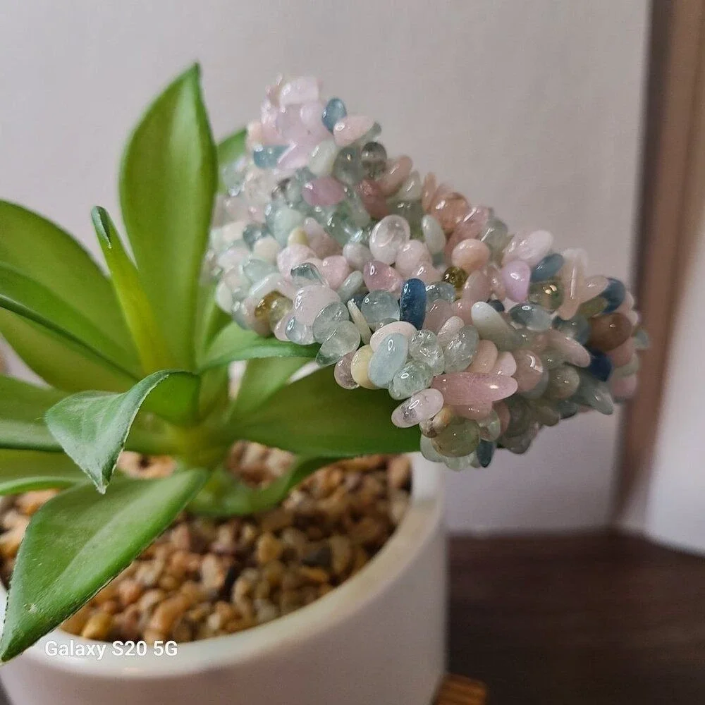 Pastel Natural Stone Chip Chunky Stretch Bracelet Green Pink Blue Boho Statement